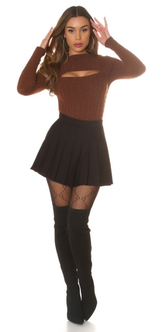 Knit Sweater with a Cut Out Brown
